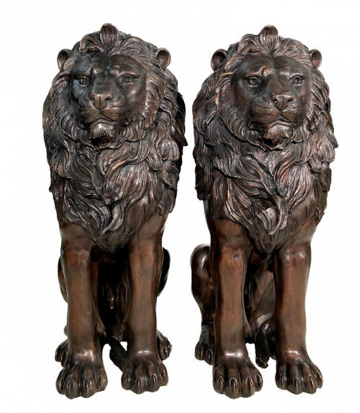 Set lion garden statues Pair Monumental Statuary lost wax bronze method